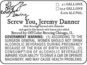 Off Color Brewing Screw You, Jeremy Danner April 2014