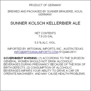 Sunner Kolsch Kellerbier Ale 