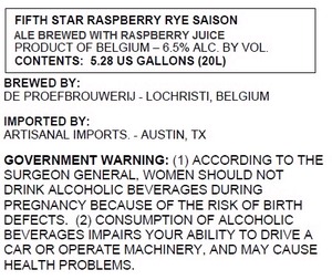 De Proefbrouwerij Fifth Star Raspberry Rye Saison April 2014