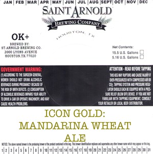 Saint Arnold Brewing Company Icon Gold Mandarina Wheat April 2014