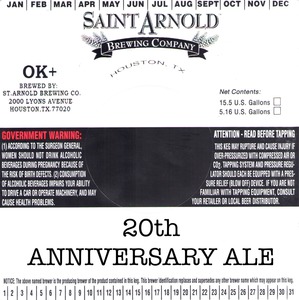 Saint Arnold Brewing Company 20th Anniversary Ale April 2014