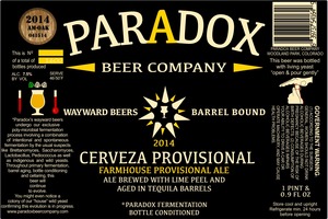 Paradox Beer Company Inc Cerveza Provisional May 2014