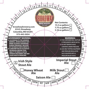 Broadway Brewery Irish Style Stout Ale