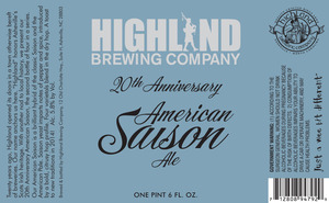 Highland Brewing Co. 20th Anniversary American Saison