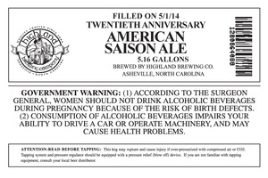 Highland Brewing Co. Twentieth Anniversary American Saison
