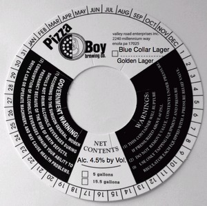 Pizza Boy Brewing Co. Blue Collar Lager