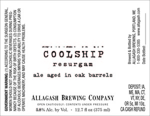 Allagash Brewing Company Coolship Resurgam June 2014