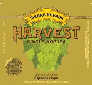Sierra Nevada Harvest Single Hop IPA Equinox June 2014