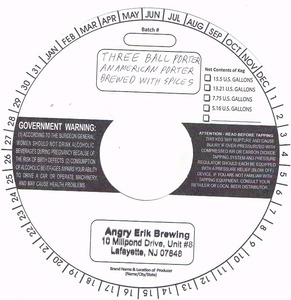 Angry Erik Brewing Three Ball Porter June 2014