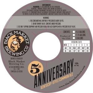 Black Market Brewing Co 5th Anniversary Kentucky Style Common