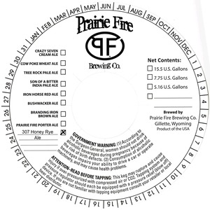 Prairie Fire Brewing Company 307 Honey Rye Ale