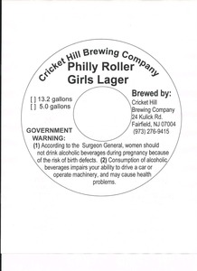 Cricket Hill Brewing Company Philly Roller Girls Lager