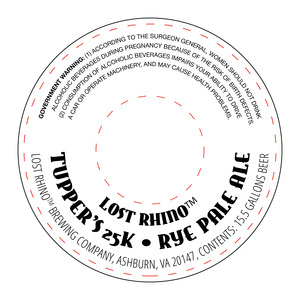 Lost Rhino Brewing Company Tuppers 25k Rye Pale Ale