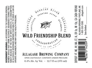 Allagash Brewing Company Wild Friendship Blend July 2014