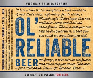 Wisconsin Brewing Company Ol' Reliable August 2014