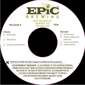 Epic Brewing Element 29 August 2014