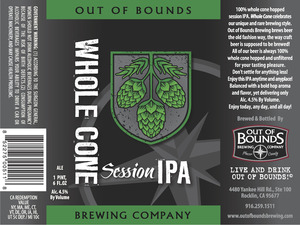 Out Of Bounds Brewing Company Whole Cone Session IPA August 2014