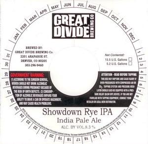 Great Divide Brewing Company Showdown Rye IPA August 2014