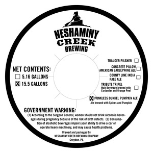 Neshaminy Creek Brewing Punkless Dunkel Pumpkin Ale August 2014