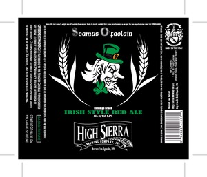 High Sierra Brewing Co., LLC Seamus O'faolain Irish Style Red Ale September 2014