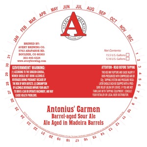 Avery Brewing Company Antonius' Carmen Barrel-aged Sour Ale