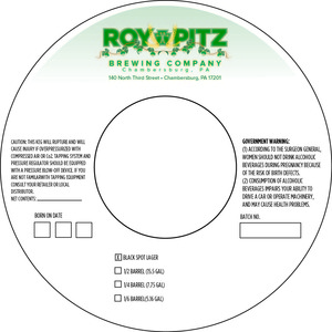 Roy-pitz Brewing Company Black Spot Lager September 2014