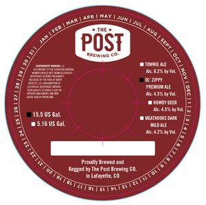 The Post Brewing Company Ol' Zippy Premium Ale October 2014