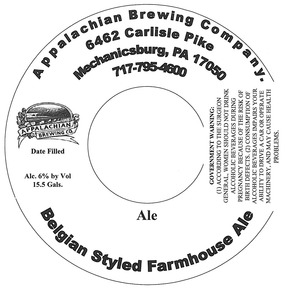 Appalachian Brewing Co Belgian Styled Farmhouse Ale October 2014