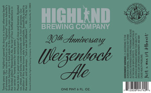 Highland Brewing Co. 20th Anniversary Weizenbock