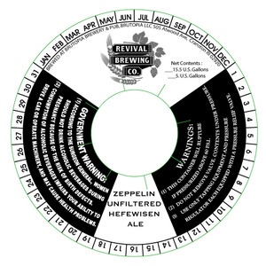 Revival Brewing Co. Zeppelin Unfiltered Hefewisen Ale.