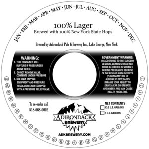 Adirondack Brewery 100% Lager October 2014