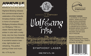 Highland Brewing Co. Wolfgang 1756 November 2014