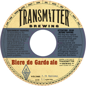 Transmitter Brewing Biere De Garde November 2014