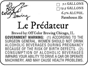 Off Color Brewing Le PrÉdateur November 2014