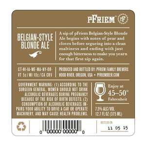 Pfriem Family Brewers Belgian Style Blonde Ale