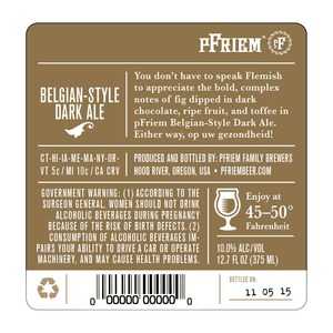 Pfriem Family Brewers Belgian Style Dark Ale