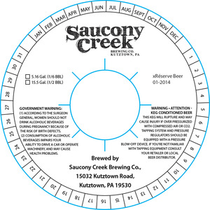 Saucony Creek Brewing Company Xreserve Beer 01-2014