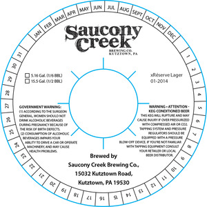 Saucony Creek Brewing Company Xreserve Lager 01-2014