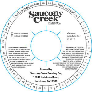 Saucony Creek Brewing Company Xreserve India Pale Ale 01-2014