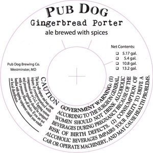 Pub Dog Gingerbread Porter December 2014