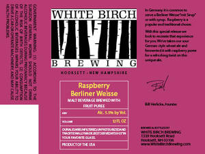 White Birch Brewing Raspberry Berliner Weisse January 2015