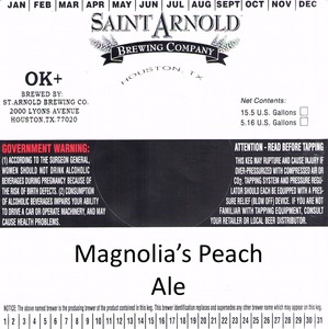 Saint Arnold Brewing Company Magnolias Peach Ale January 2015