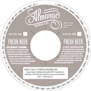 Almanac Beer Co. Don't Call It Frisco! Double IPA