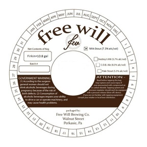 Free Will Milk Stout January 2015