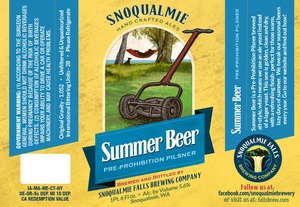 Snoqualmie Falls Brewing Company Summer Beer January 2015
