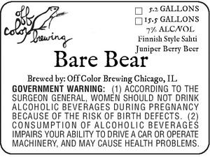 Off Color Brewing Bare Bear January 2015