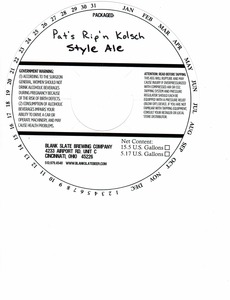 Blank Slate Brewing Company Pat's Rip'n Kolsch Style Ale