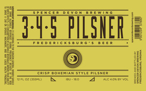 Spencer Devon Brewing 3-4-5 Pilsner February 2015