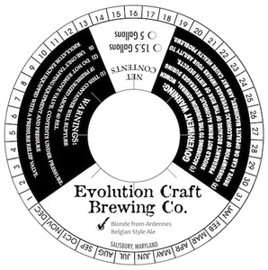 Evolution Craft Brewing Company Blonde From Ardennes Belgian Style Ale