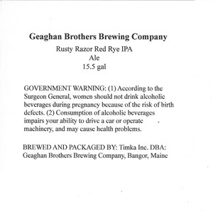 Geaghan Brothers Brewing Company Rusty Razor Red Rye IPA